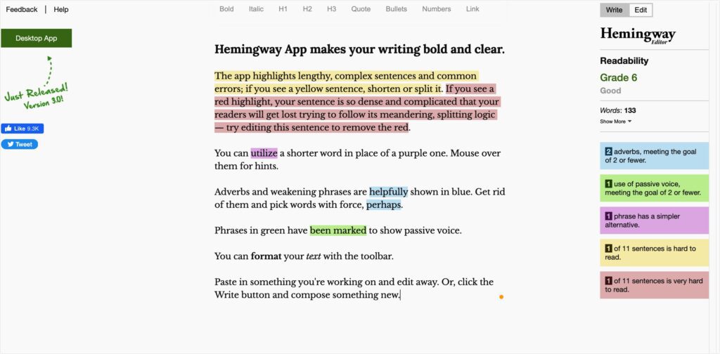 Hemingway app for SOP writing