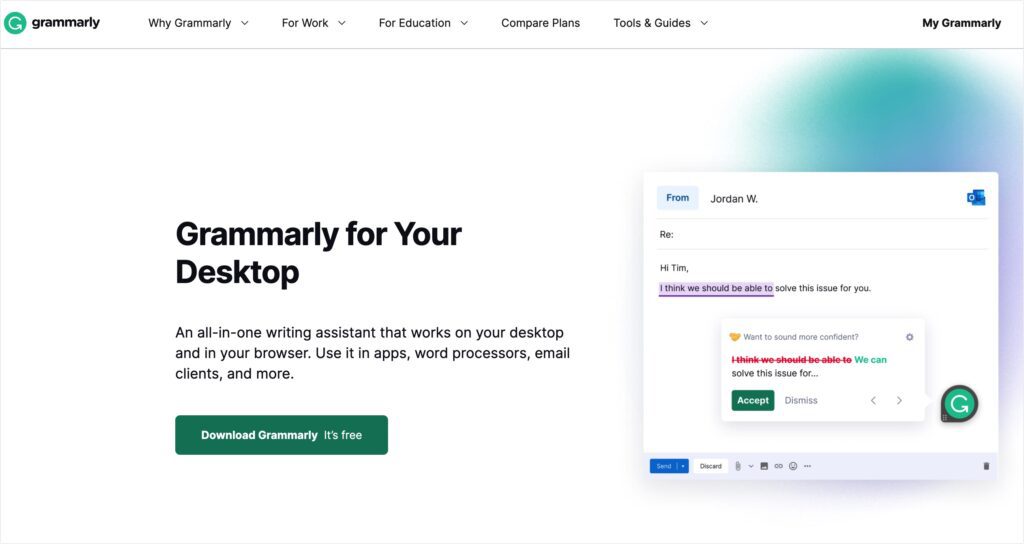 Grammarly tool for SOP writing