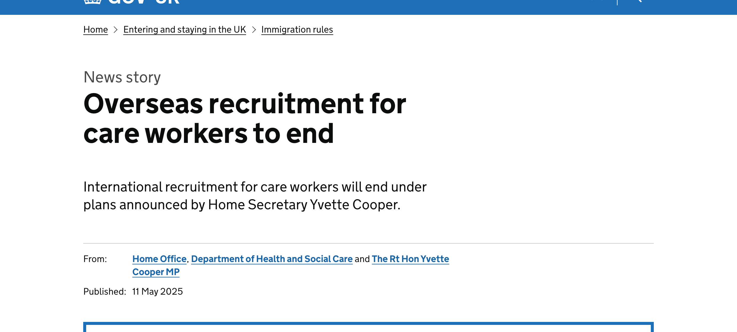 Govuk Care Worker End » Ujvibes - Free Scholarship in Canada Screenshot of the gov. Uk announcement that overseas recruitment for care workers will end